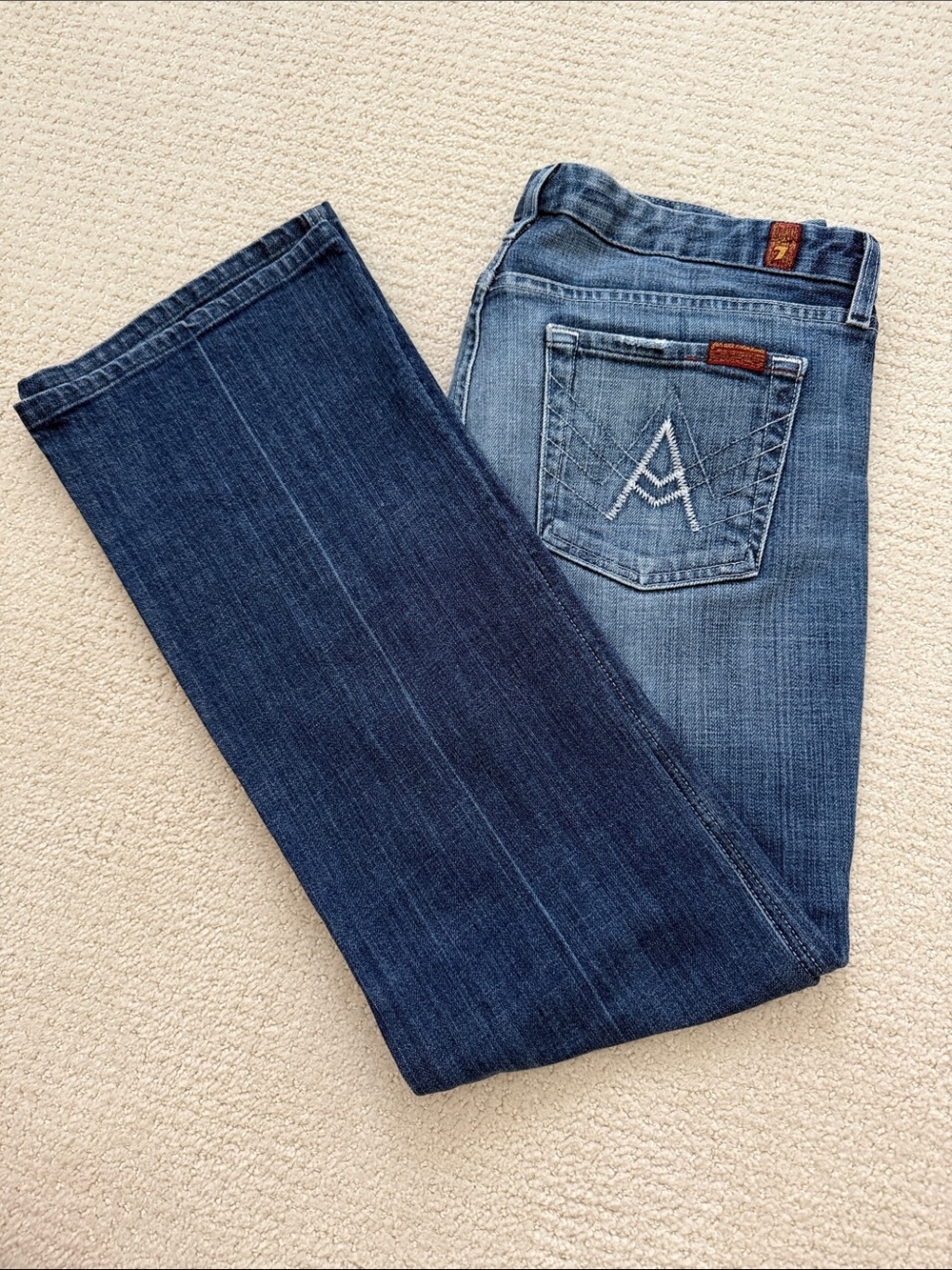 7 For All Mankind Two-Tone A-pocket Blue Straight-Leg Jeans